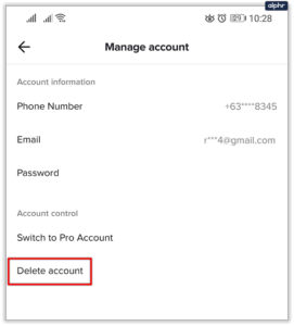 Hit Delete Account; Source: alphr.com