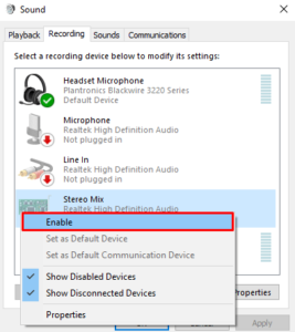 Enable Stereo Mix; Source: alphr.com