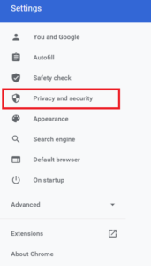Select Privacy and Settings; Source: alphr.com