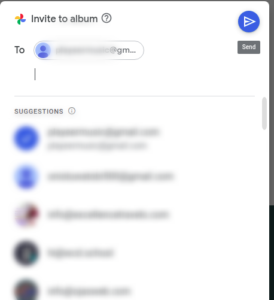 Input the email address of the Google Photos you want to share with and hit Send