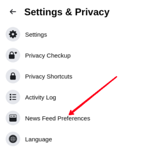 Select News Feed Preferences; Photo by About Device