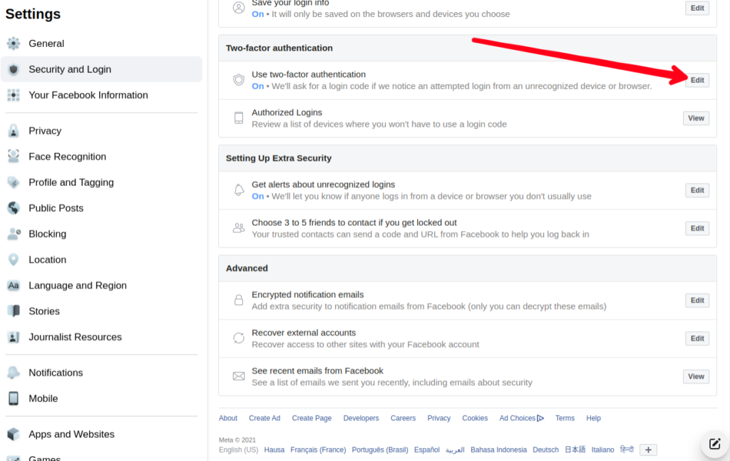 how to enable 2 factor authentication on facebook