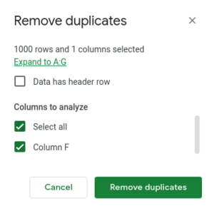 Hit Remove Duplicates
