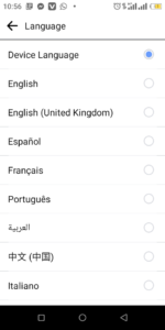 Select New Language; Source: About Device