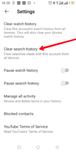 Select Clear Search History; Source: aboutdevice.com