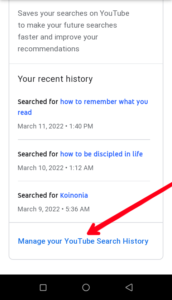 Tap Manage your YouTube Search History; Source: aboutdevice.com