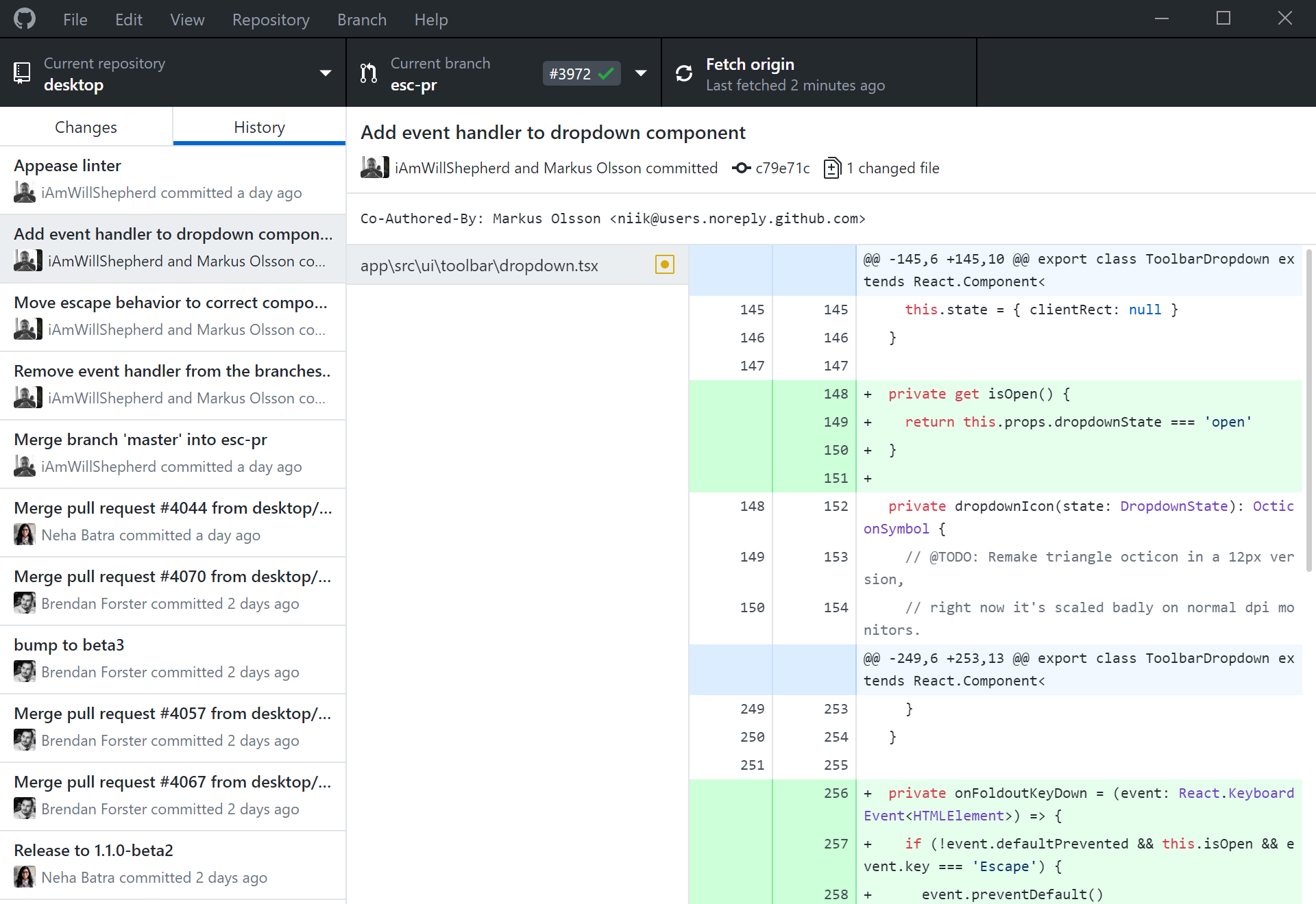 github desktop open fork