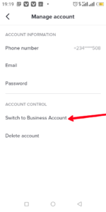 Tap "Switch to Business Account"; Source: About Device