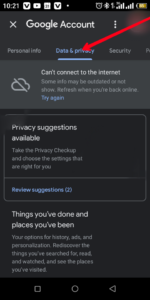 Select "Data & Privacy"; Source: About Device