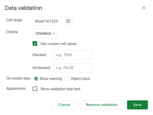 Settings for Data Validation; Source: About Device