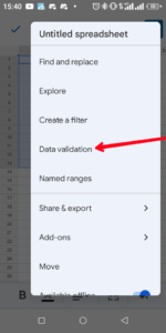 Select Data Validation; Source: About Device