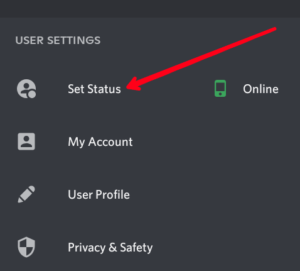 Select "Set Status"; Source: About Device