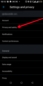 Select "Privacy and Safety; Source: About Device