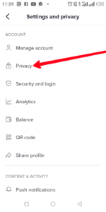 Select "Privacy"; Source: About Device