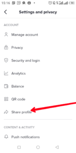 Hit "Share Profile": Source: About Device