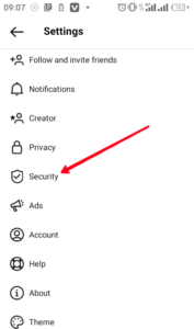 Select "Security"; Source: About Device