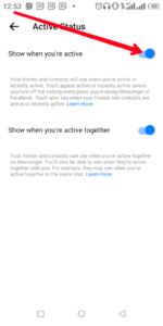 Disable "Show When You're Active"; Source: About Device