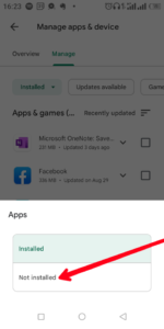 Select "Not Installed"; Source: About Device