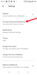 Select "Account and Device Preferences"; Source: About Device