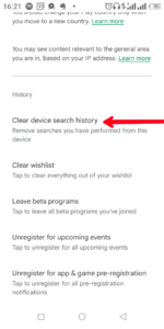 Tap "Clear Device Search History; Source: About Device