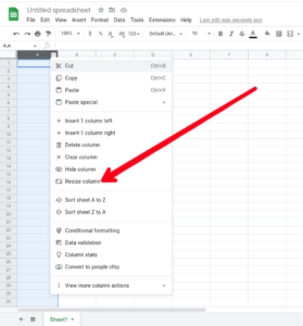 Select "Resize Column" or "Resize Row"; Source: About Device