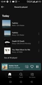 Recently played songs; Source: About Device