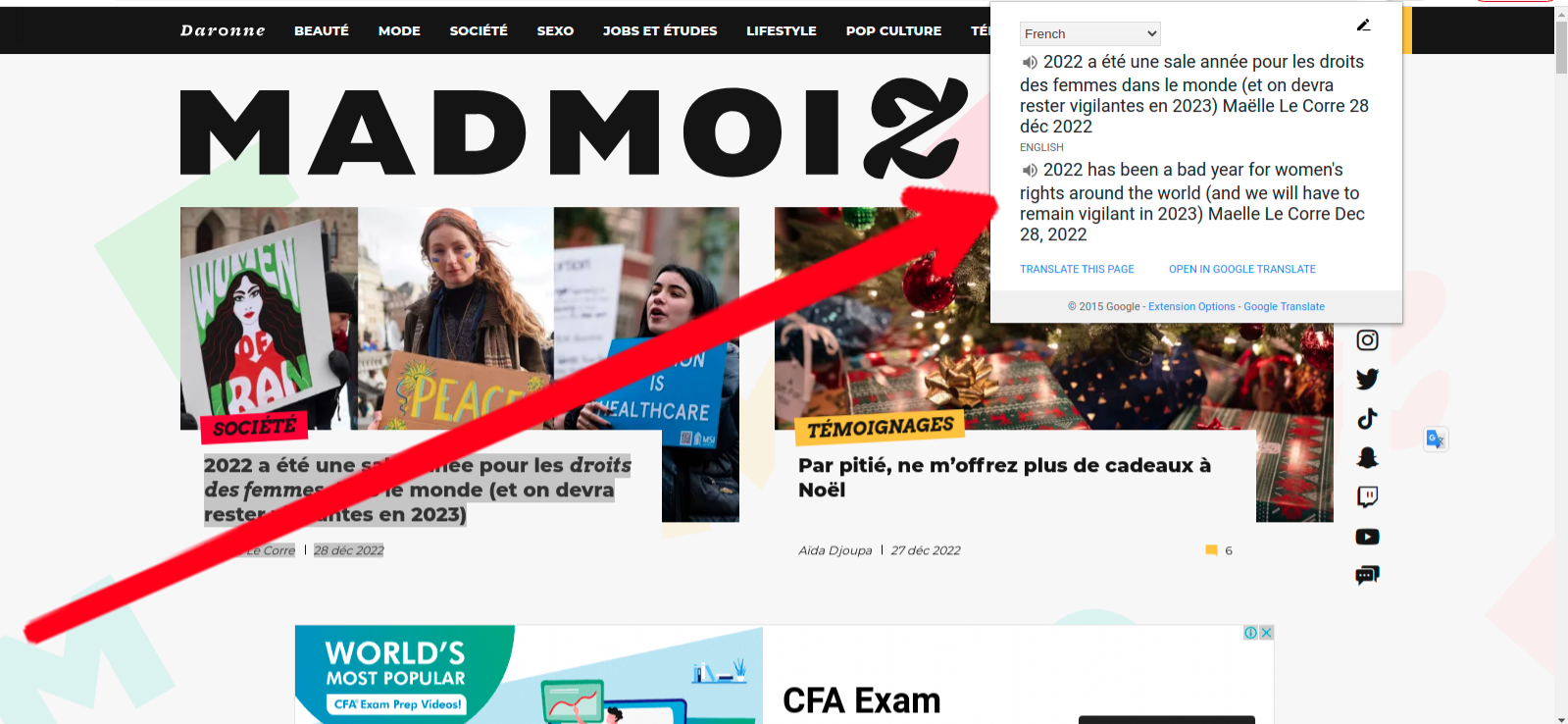 How to translate a web page in google chrome about device